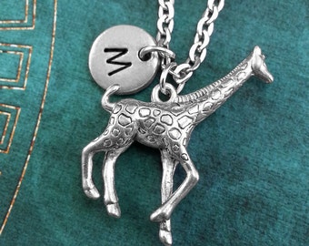 Giraffe Necklace, Personalized Necklace, Silver Giraffe Pendant, Safari Animal Jewelry, Giraffe Gift, Monogram Necklace, Charm Necklace