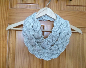 Crochet Double Layered Braided Cowl in Pearl Mist