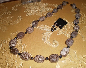 Polished Brown Snowflake Jasper Necklace Set
