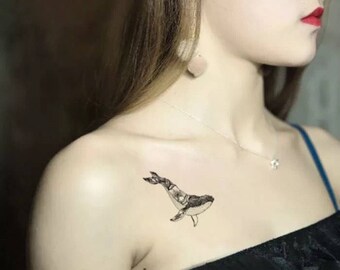 Flower Whale Temporary Tattoos - Temporary Tattoos Small Tattoo Tiny Tattoos