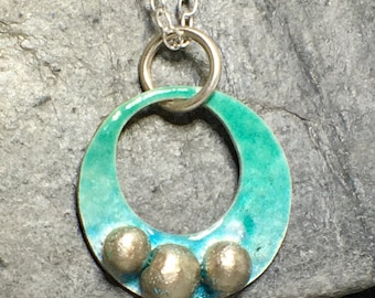 Circle enamel pendant - Rock pool necklace - sea blue - sea inspired - sea green - sterling silver circle necklace - hand made in Cornwall