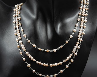 Freshwater pearl 3 strand necklace handmade freshwater pale pink pearl necklace, pearl jewelry, gemini jewelry, multi strand pearl necklace