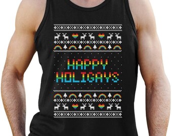 Happy Holigays Ugly Christmas Sweater Men's Tank Top Singlet