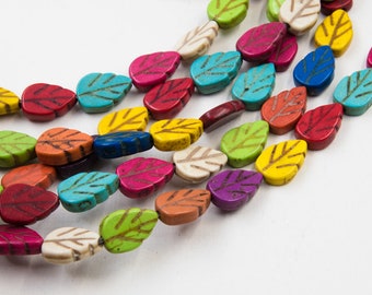Leaf Beads, 13x8mm, 30pc Strand, Mixed Color, Howlite Stone Beads -B872