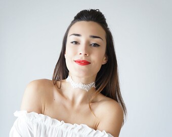 Bridal Choker White Lace Choker Bridal Jewelry Bridal Accessory Wedding Jewelry Girlfriend Gift For Her Engagement Gift Wedding Gift / LERI