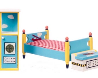 Miniature Dollhouse Airplane Bedroom Set 1:12 Scale
