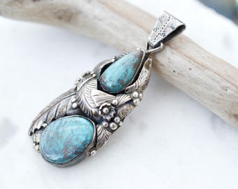 Sterling Silver and Turquoise TOM WILLETO Native American Pendant, Signed Navajo Jewelry, Old Pawn Turquoise Pendant, Navajo Necklace