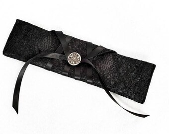 Stick - pen pouch case black with lace