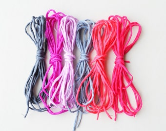 Hand dyed Silk Cords - Set of 6 - pink and grey silk strings lot