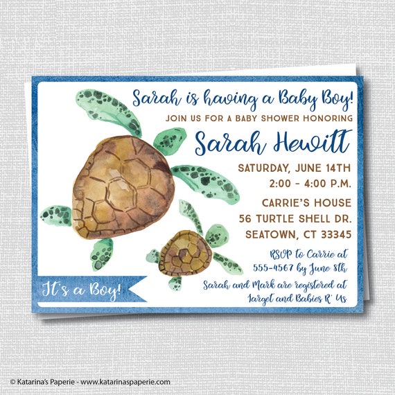 Sea Turtle Baby Shower Invitation Turtle Baby Shower Boy