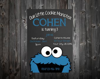 Cookie Monster Chalkboard Birthday Party Invitatiom