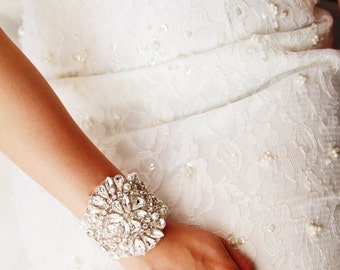 Bridal Bracelet Bridal Cuff Wedding Bracelet Wedding Cuff Wedding Jewelry - Crystal Rhinestone Beaded Cuff Art Deco Statement Bracelet