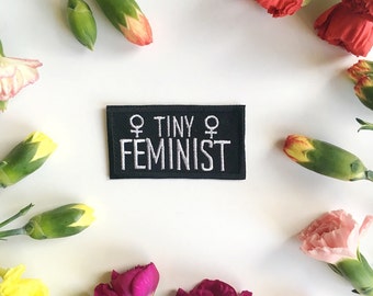 TINY FEMINIST patch - embroidered iron on patch. Feminism riot grrrrl black and white. Punk baby