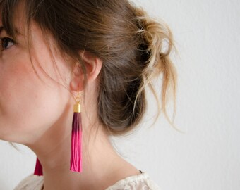 tassel earrings / long earrings / statement earrings / fucsia pink earrings / bold earrings / lightweight earrings / pink earrings / earring