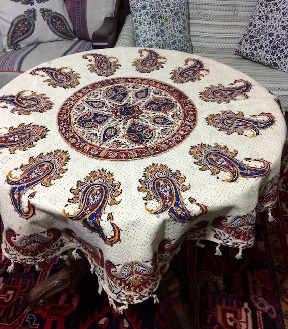 40 inches handmade round paisley tablecloth , block printed mandala tapestry , country style