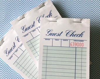 Diner Guest Checks / 100 Blue Diner Receipts for Mixed Media, Journals, Altered Art, Collage, Vintage Paper