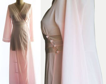 Vintage 80s Nylon/Satin Peignoir Robe US Size Medium