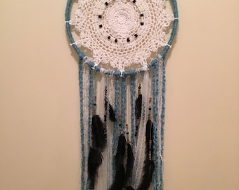 Black and light blue/teal Dreamcatcher. Boho. Wedding. Nusery. Boho decor