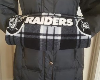 NFL Oakland Raiders Logo Waist Wearing Hand Muff, Handmade Hand Muff, Fleece Hand Muff, Hand Warmer.