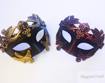 Copper Gold Greek God Mask, Rustic Men's Masquerade Mask, Roman Mens mask