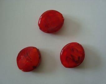 Set of 3 Red Lampwork beads