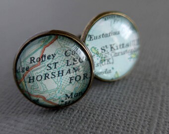 Personalised Silver Cufflinks, Silver Map Cufflinks, Mens Cufflinks, Gift Idea for Men, Anniversary Present, Vintage Maps, Unique Cufflinks
