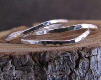 Skinny and wonky Hammered Silver Stack Rings Set of 3