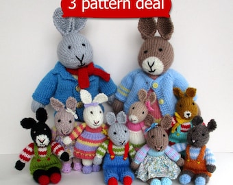 3 PATTERN DEAL - Father Bunny, Mother Bunny, Rabbit Rascals - Rabbit doll knitting patterns - PDF In stant download