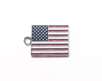 2-10 American Flag Charm. American Flag Pendant. Red, White, and Blue Enameled American Flag Charm.