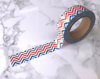 Red, Blue & Gold Foil Chevron Washi Tape // Decorative Paper Masking Drafter Planner Scrapbooking Tape