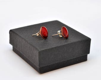 Bright red enamel stud earrings
