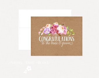 Rustic Floral Wedding Card Congratulations, Engagement Card, Anniversary Card, Wedding Card