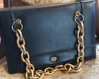 Vintage Navy Patent Leather Chained Handbag