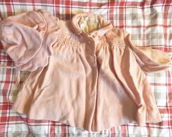 Vintage Pink Baby Coat and Bonnet Set