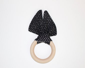 Wooden Teething Ring Toy // 3 inch Black & White Hearts // by Elle Lee + B
