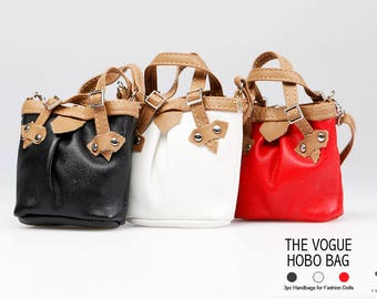 HBS1009 3pc The Vogue Hobo Fashion Handbag for Doll -(Black,White,Red)