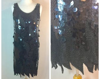 Vintage 80's does 20's Black Beaded Flapper Dress