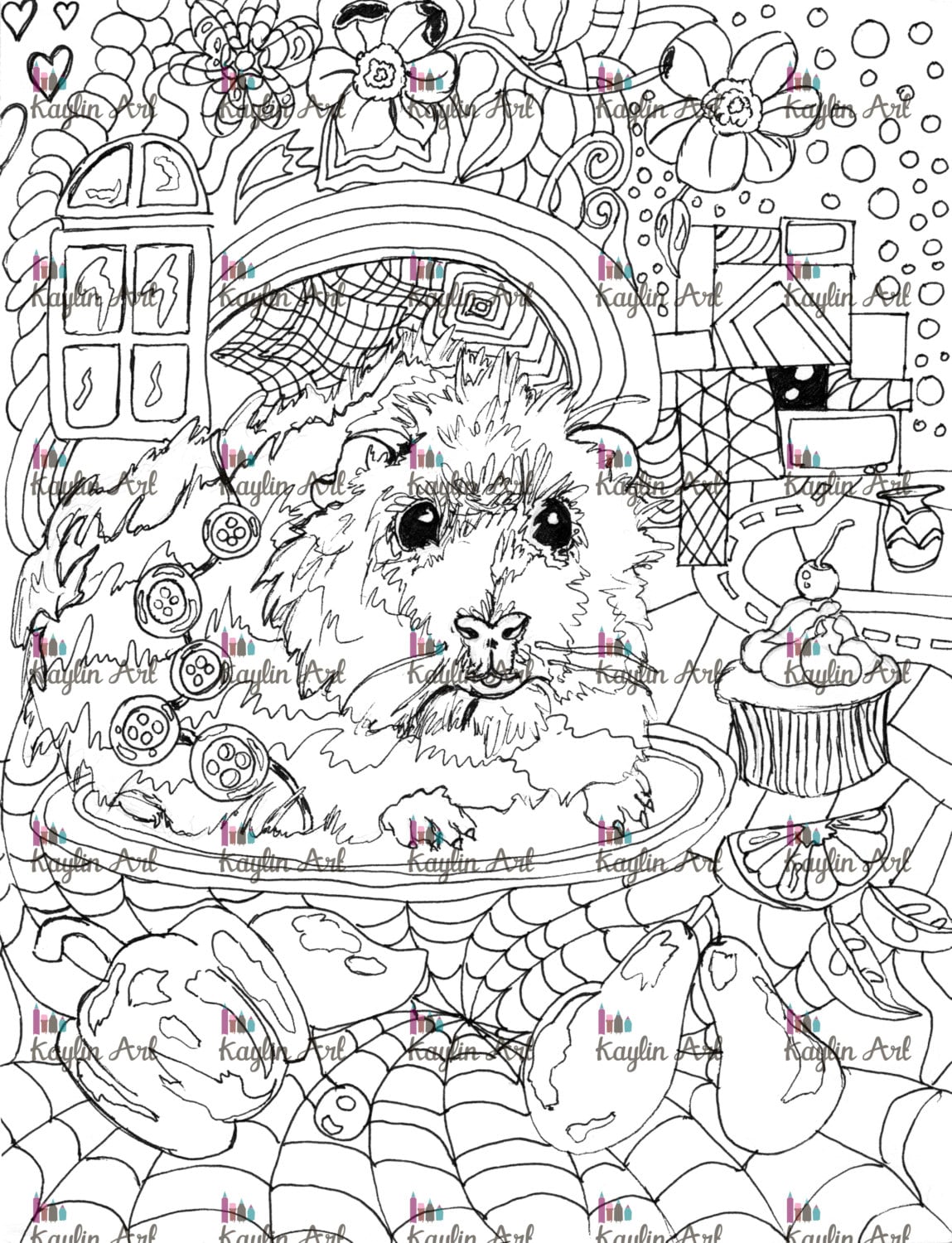 Guinea Pig coloring page Handdrawn super cute Animal forest