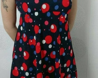 Dress vintage 1980 of Red/Blue/Blue polka dot patterned short sleeve size 38 - Bohemian/Vintage/romantic