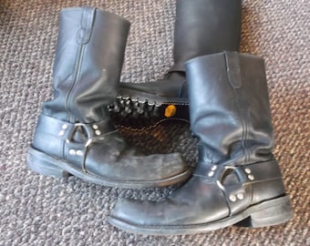 Men's Vintage Steel Toe WELL WORN Harness Boots Engineer Boots Motorcycle Boots Biker Boots TRASHED