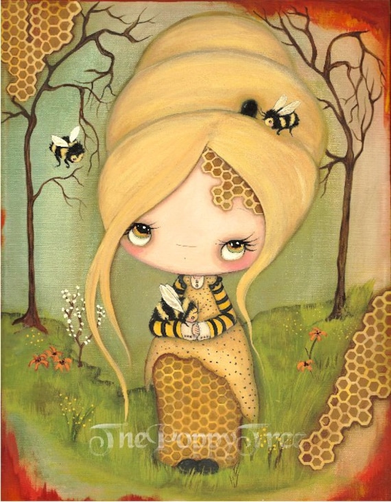 Bee Print Bee Girl Art Honeycomb Honey Bee Forest Save The