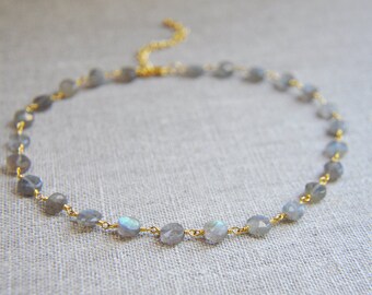 Labradorite Necklace, Labradorite Choker, Choker, Choker Necklace, Silver Labradorite Necklace, Gold Labradorite Necklace, Bohemian Choker
