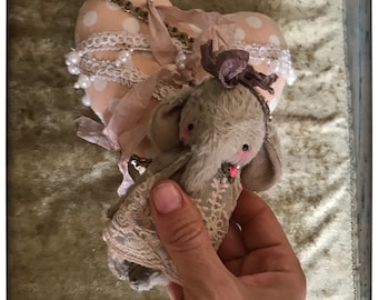 4 inch Artist Handmade Viscose Miniature Pocket Sized Shabby Chic Teddy Elephant Leela by Sasha Pokrass