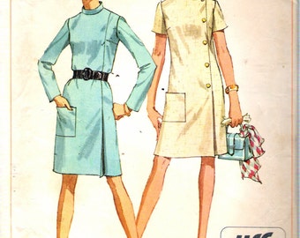 Vintage 1968 Simplicity 7850 Mod Jiffy Dress Sewing Pattern Size 10 Bust 32 1/2"