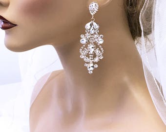Bridal earrings, Wedding earrings, Bridal jewelry, Wedding jewelry, crystal chandelier evening earrings,Prom earrings, Rose Gold earrings