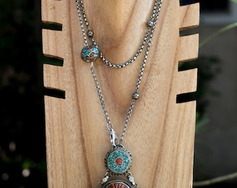 Antique Coral and Turquoise Tibetan Pendant