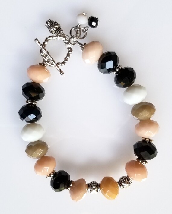 Glass Rondelle Bracelet, Glass Bracelet, Multi-Color Bracelet, Black Bracelet, White Bracelet, Coral Bracelet