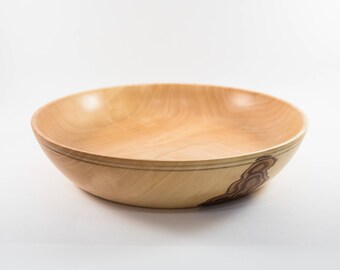 Hand Turned Figured Chanticleer Callery Pear Shallow Wood Bowl