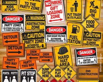 Construction Party Signs, Construction Birthday Party, Construction Signs, INSTANT DOWNLOAD, Construction Party Printables, Road Signs CS1