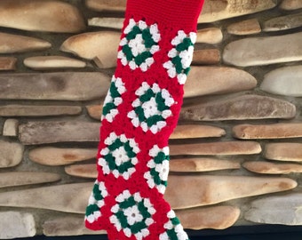 Vintage Style - Granny Square - Crochet - Handmade Christmas Stocking